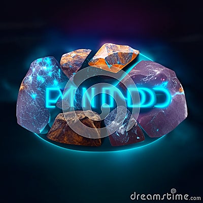 3D rendering of a blue stone with the word primo on it. generative AI Stock Photo