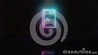 3D rendering of blue violet neon symbol of agenda icon on brick wall Stock Photo