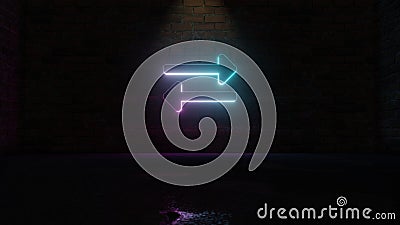 3D rendering of blue violet neon symbol of exchange alt icon on brick wall Stock Photo