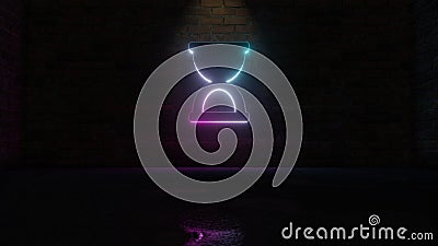 3D rendering of blue violet neon symbol of hourglass start icon on brick wall Stock Photo