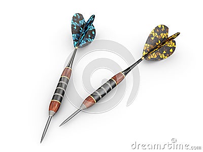 3d Rendering of Blue and Yellow Dart Stuck, clipping path includet Stock Photo