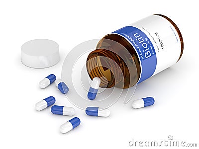 3d rendering of bottle with vitamin B7 pills Stock Photo