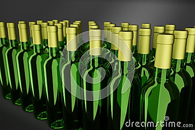 Bottles of white wine against grey background Stock Photo