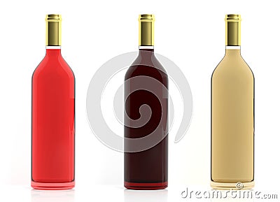 3d rendering bottles of wine on white background Stock Photo