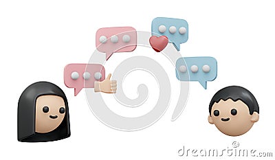 3D Rendering of boy and girl chatting online concept of online technology dating application. Cartoon Illustration