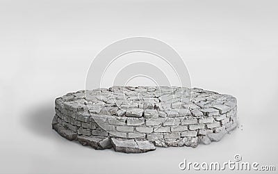 3D rendering brick podium isolated in cylinder exhibition space Stock Photo