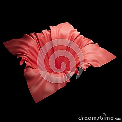 3D rendering of bright red fabric draping and forming smooth folds in a funnel shape on a black background, abstract Stock Photo