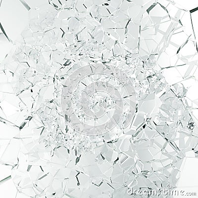 3d rendering Broken glass background, abstract Illustration of into pieces isolated on white Stock Photo