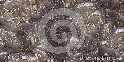 3D rendering. Broken glass golden and silver foil. Metallic effect. Low poly shiny design. Reflective shards Stock Photo