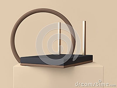 3d rendering brown circle abstract frame and black shape podiuim Stock Photo