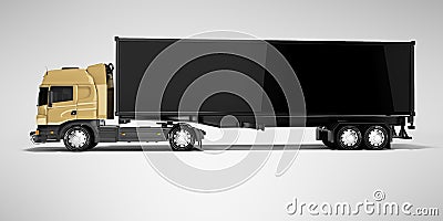 3D rendering brown road freight dump truck with black semi trailer side view isolated on gray background with shadow Stock Photo