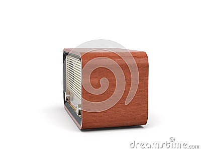 3d rendering of a brown rounded retro style radio receiver with an analogue tuner. Stock Photo