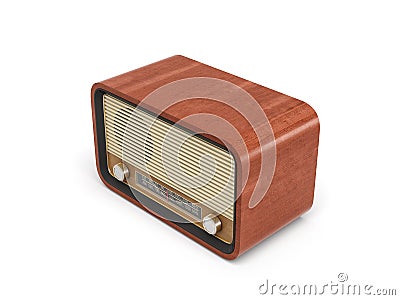 3d rendering of a brown rounded retro style radio receiver with an analogue tuner. Stock Photo