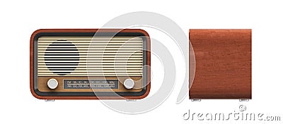 3d rendering of a brown rounded retro style radio receiver with an analogue tuner. Stock Photo