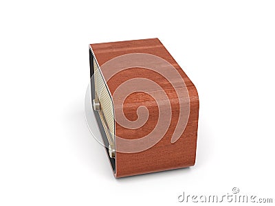 3d rendering of a brown rounded retro style radio receiver with an analogue tuner. Stock Photo