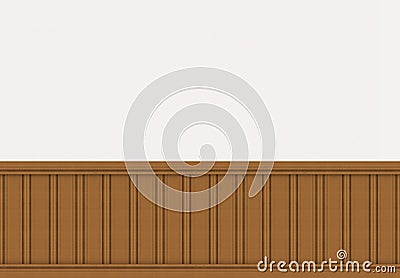 3d rendering. Brown wood panels row decorating on white cement wall. Stock Photo