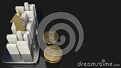 3D rendering building on mobile phone for Property concept Stock Photo