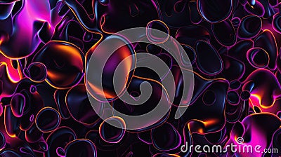 3D rendering of a bunch of glossy spheres with a rainbow-like gradient on a black background. AIG51A Stock Photo