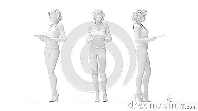 3D rendering of a business woman girl holding a document inspecting looking Stock Photo