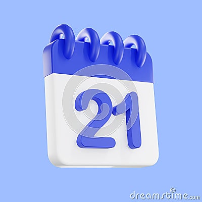 3d rendering calendar icon with a day of 21. Blue and white color Stock Photo