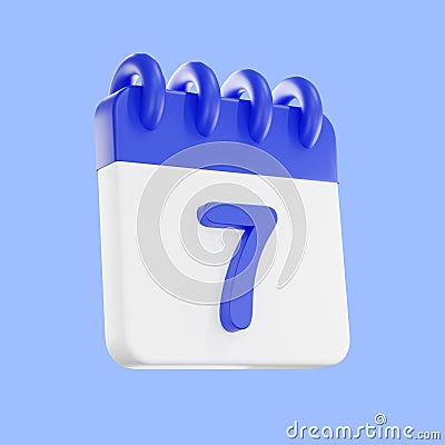 3d rendering calendar icon with a day of 7. Blue and white color Stock Photo