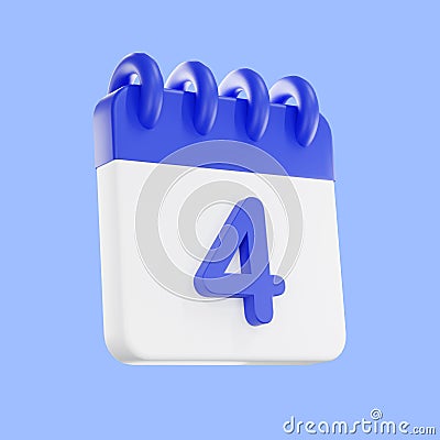 3d rendering calendar icon with a day of 4. Blue and white color Stock Photo