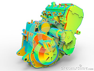 3D rendering - car engine finite element analysis Cartoon Illustration