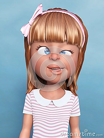3D rendering of a cartoon girl doing a silly face Stock Photo