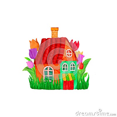 3D rendering cartoon house icon isolated on white Stock Photo