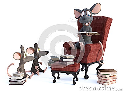 3D rendering of cartoon mice storytime Stock Photo