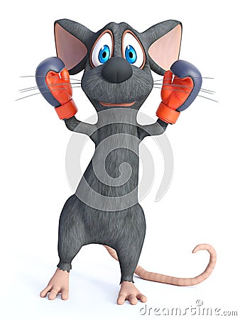 3D rendering of a cartoon mouse wearing boxing gloves Stock Photo