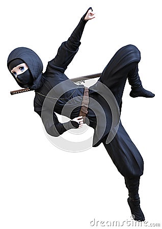 3D Rendering Cartoon Ninja Boy on White Stock Photo