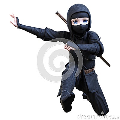 3D Rendering Cartoon Ninja Boy on White Stock Photo