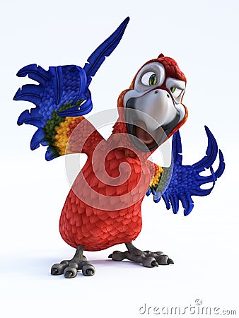 3D rendering of cartoon parrot talking. Stock Photo