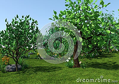 3D Rendering Cartoon Pond Stock Photo