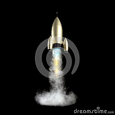 3D rendering cartoon rocket lift off Stock Photo