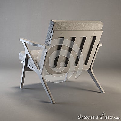3d Rendering Cavett Wood Chair clay model with neutral background back angled view Stock Photo
