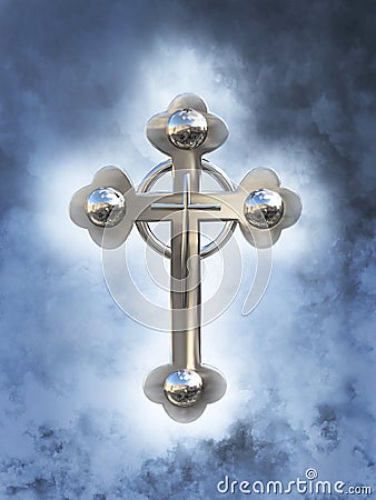 3D rendering of a celtic cross in heaven. Stock Photo