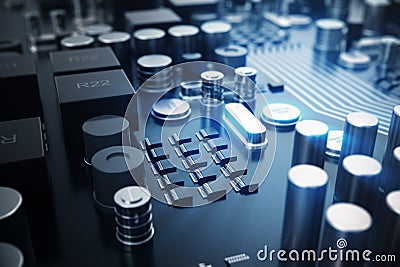 3D rendering Central Computer Processors CPU concept. Electronic engineer of computer technology. Computer board chip Stock Photo