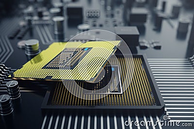 3D rendering Central Computer Processors CPU concept. Electronic engineer of computer technology. Computer board chip Stock Photo