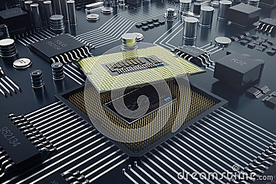 3D rendering Central Computer Processors CPU concept. Electronic engineer of computer technology. Computer board chip Stock Photo