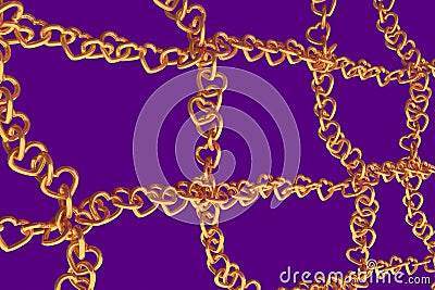 3D rendering of chains of golden hearts Stock Photo