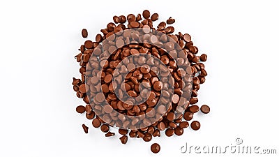 3d rendering of chocolate chips pile from a top on a white background Stock Photo