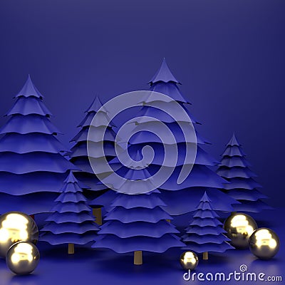 3D rendering christmas ball and christmas tree on blue background Stock Photo