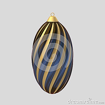Christmas oval blue gold ball isolated on a light grey background. Stock Photo