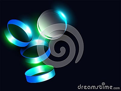 3D Rendering Circle Frame Or Round Shape With Lights Effect Against Blue Stock Photo