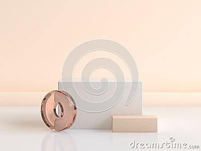 Abstract geometric object 3d rendering circle glass and white square shape Stock Photo