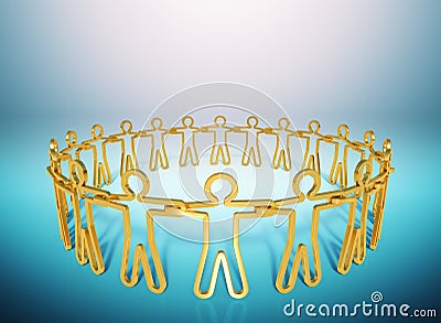 3D rendering, Circle of golden people joining together empowerin Stock Photo