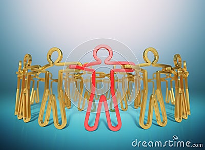 3D rendering, Circle of red and golden people joining together empowerin Stock Photo