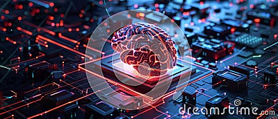 3D Rendering of Circuit Board CPU Processor Microchip, Starting Artificial Intelligence Digitalization of Neural Stock Photo